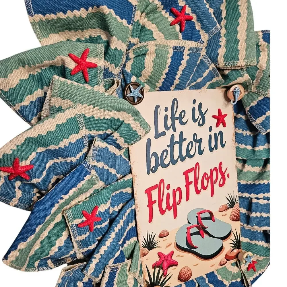 Handmade Wreath Life is better in flip flops Beach Summer Florida Door Decor